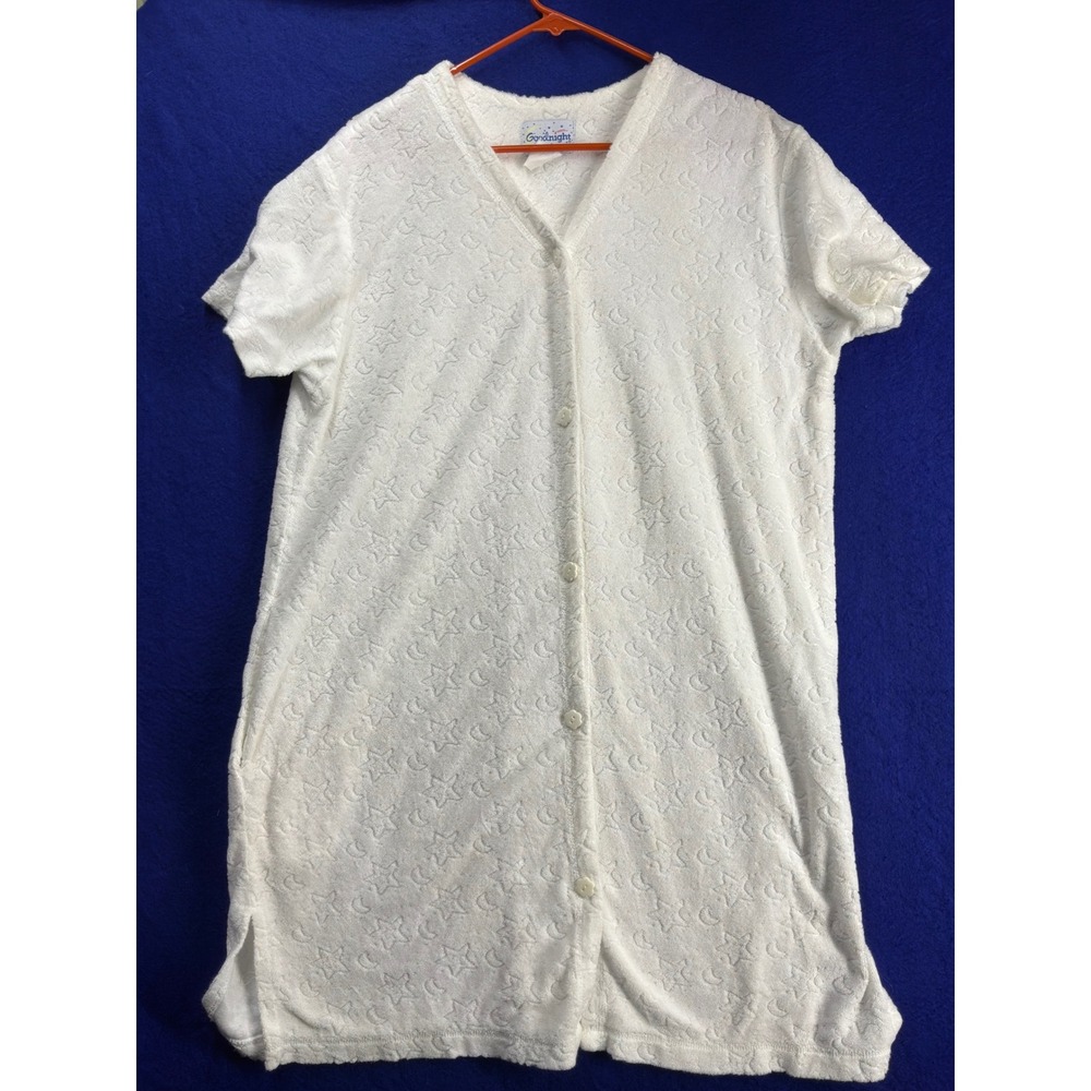 Vintage Women Goodnight Celestial Terry Cloth Robe Large White